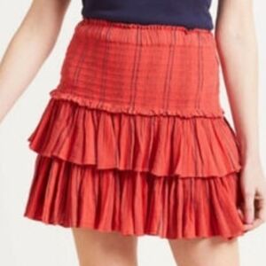 Sundry Anthropologie Skirt Women's Tiered Skater Ruffle Red Size 2 New